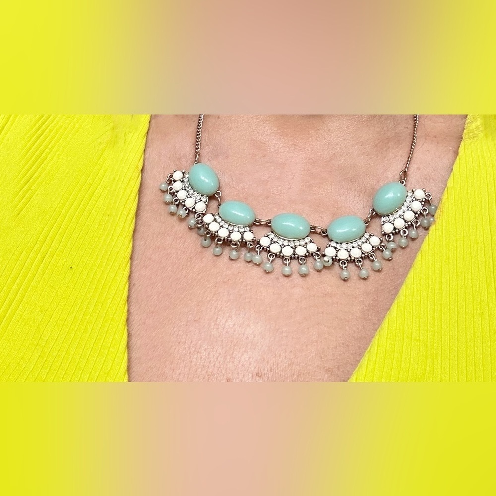 Necklace Aqua Turquoise Colored Beaded rhinestones